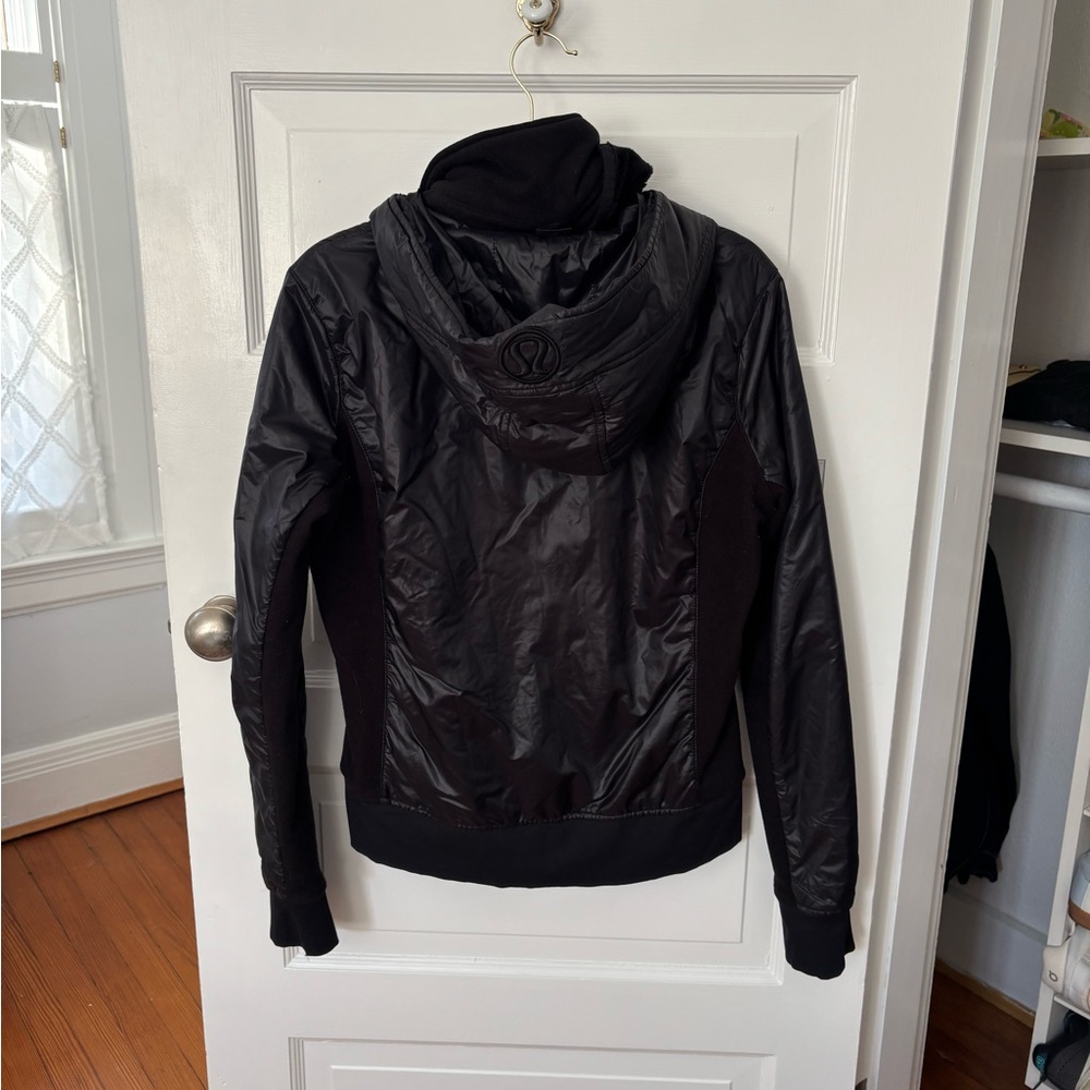 Lululemon Black Shiny Layered Full Zip Hoodie Jacket Women’s 10 - Picture 5 of 7